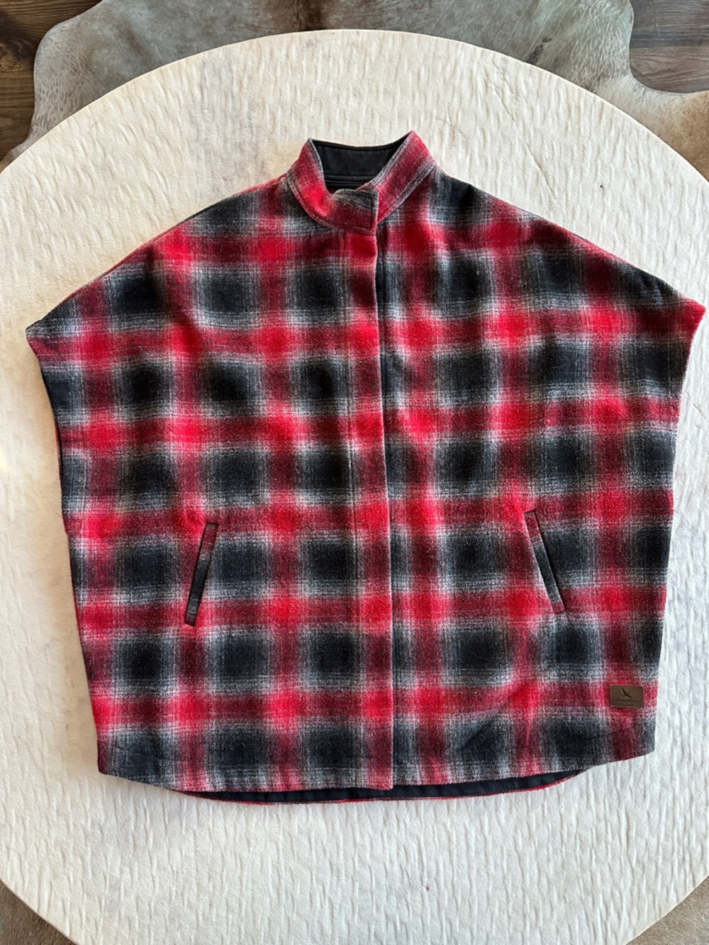 Eddie Bower Red & Black Plaid Cape Jacket